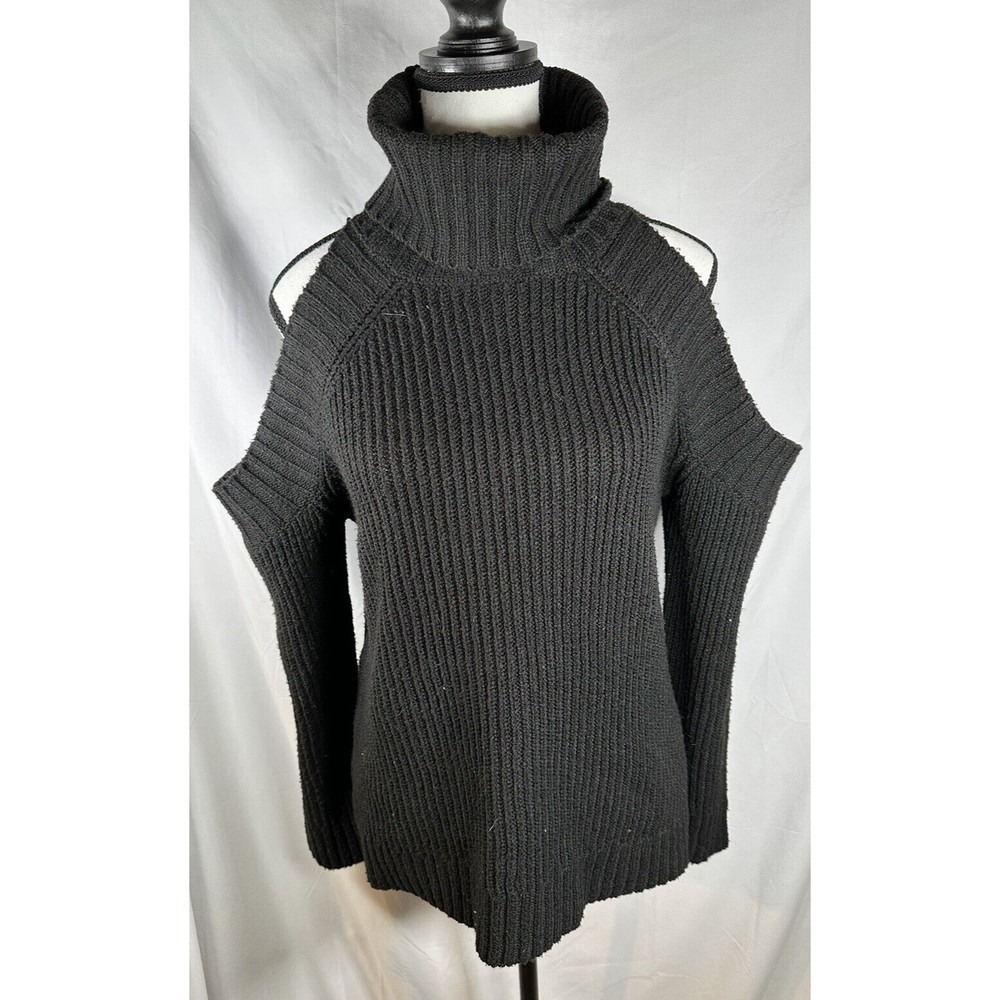 J.O.A. Womens Size S Sweater Cold Shoulder Turtleneck BLACK Chunky Ribbed